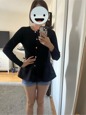 PLST Navy Ribbed Peplum Cardigan – Size M